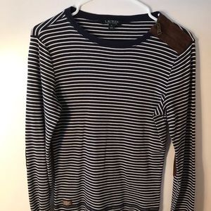 Long-sleeve top with faux suede elbow patches